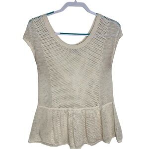 American Eagle Pointelle Knit Peplum Top Sz Lg Cream Color Y2K